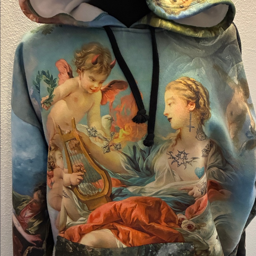 Dolls Kill Current Mood double sided Angel Baroque oversized S Hoodie 52” Chest
